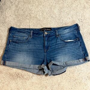 Express Distressed Blue Denim Shorts
